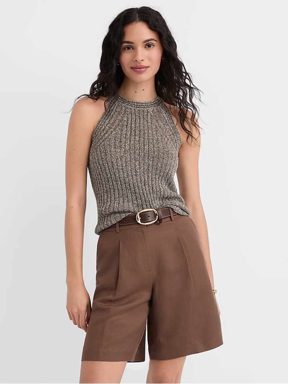 LOFT Ribbed Halter Tank Top - Brown Heather